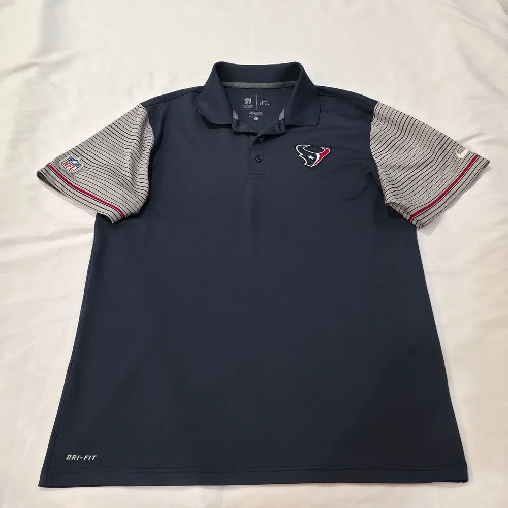 Nike Dri-FIT NFL Houston Texans Polo Shirt‎ Men's Large Navy Grey Stripe